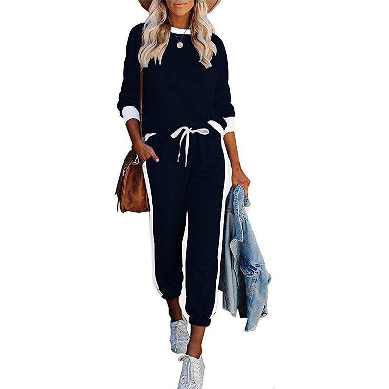 Women's leisure tracksuit with contrasting side stripes and elastic waistband Ivyshape