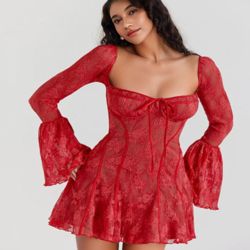 Women Flower Lace Mini Dress Ivyshape