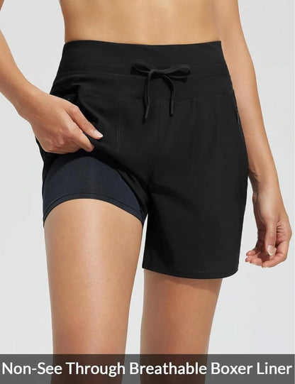 Women's performance active shorts with integrated boxer short lining Ivyshape