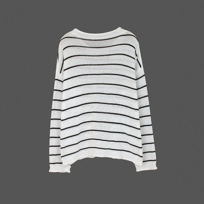 Women's casual knitted sweater with a loose fit and stripe pattern Ivyshape