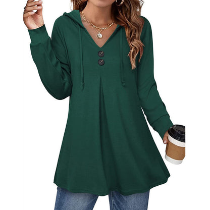Women's casual hooded blouse with button details Ivyshape