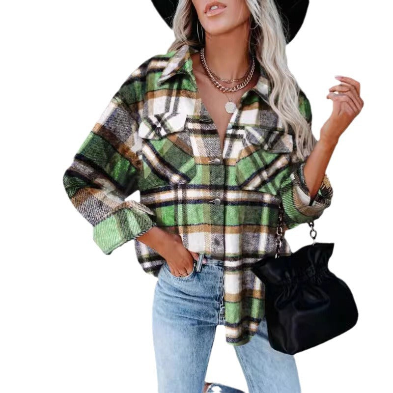 Women’s checked overshirt made of comfortable cotton blend with large patch pockets Ivyshape