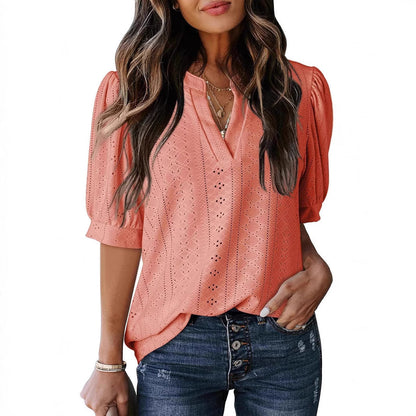 Women Puff Sleeve Lace Blouse Ivyshape