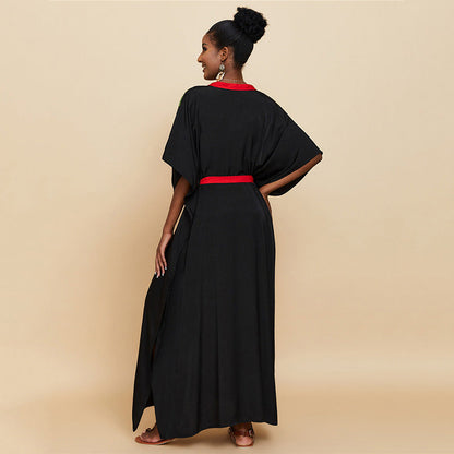 Ladies Maxi Dress with stylish stripes and waist belt Ivyshape