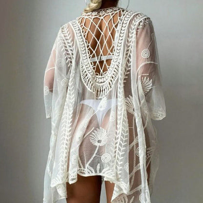 Women's Transparent Crochet Beach Robe with Fine Details Ivyshape
