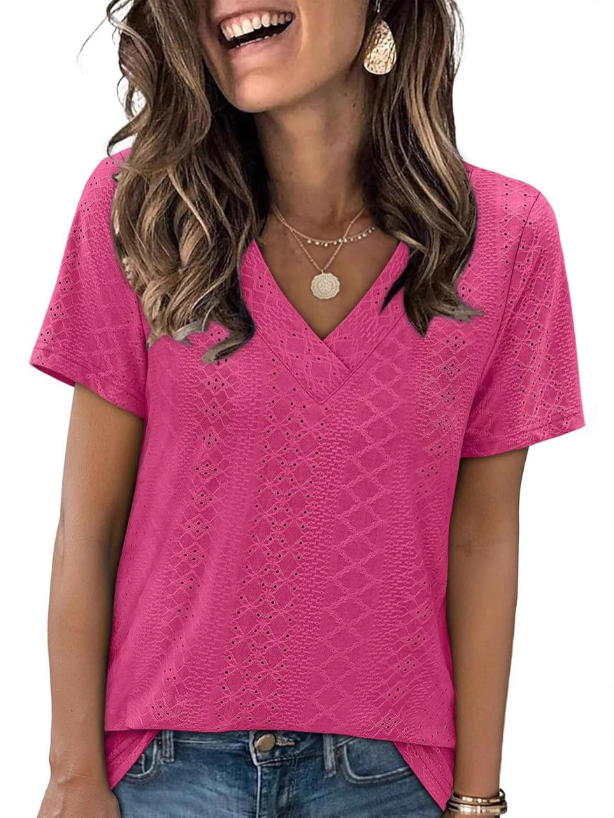 Women V-Neck Lace Detail Top Ivyshape