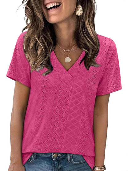 Women V-Neck Lace Detail Top Ivyshape