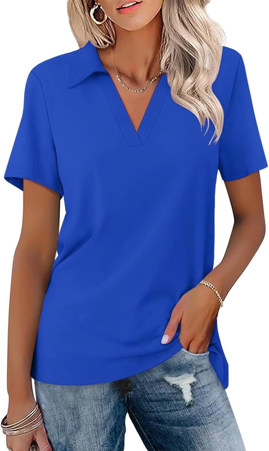 Ladies V-Neck Short Sleeve Top Ivyshape