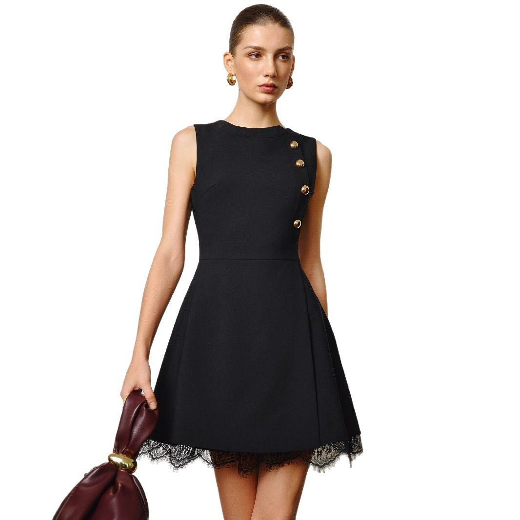 Women's A-line dress with lace trim Ivyshape