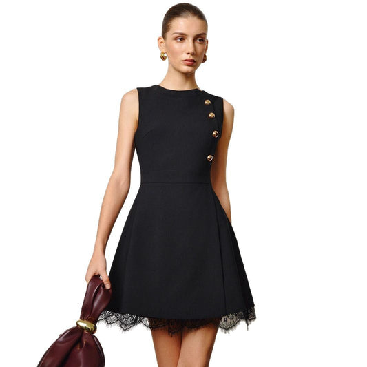 Women's A-line dress with lace trim Ivyshape