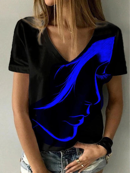 Women Artificial V-Neck Graphic T-Shirt Ivyshape
