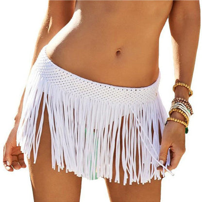 Ladies casual beach skirt with trendy fringe design Ivyshape