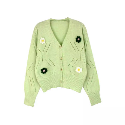 Ladies fashionable knitted cardigan with floral applications Ivyshape