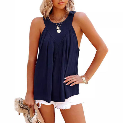 Women Pleated Halter Neck Blouse Ivyshape