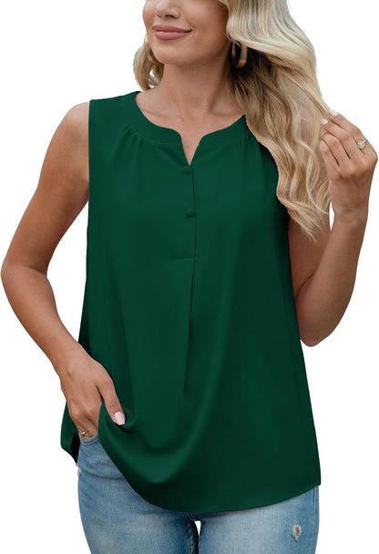 Women button closure sleeveless blouse Ivyshape