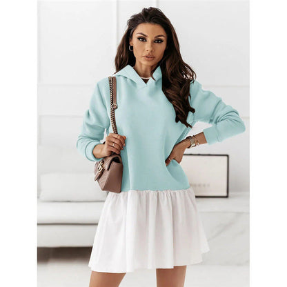 Ladies Hooded Dress with Ruffled Hem and Casual Cut Ivyshape