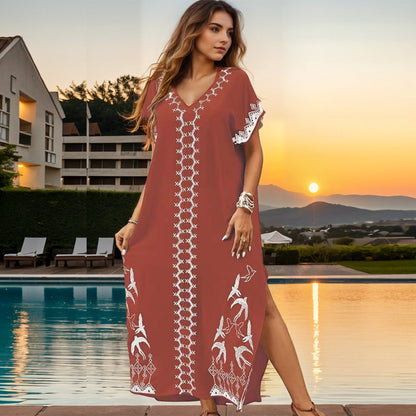 Ladies Maxi Kaftan with intricate embroidery pattern and side slit Ivyshape