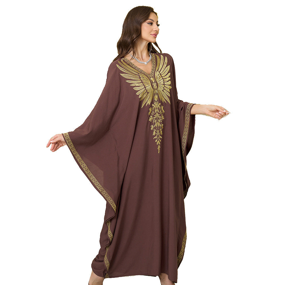 Ladies elegant kaftan with artistic feather design Ivyshape