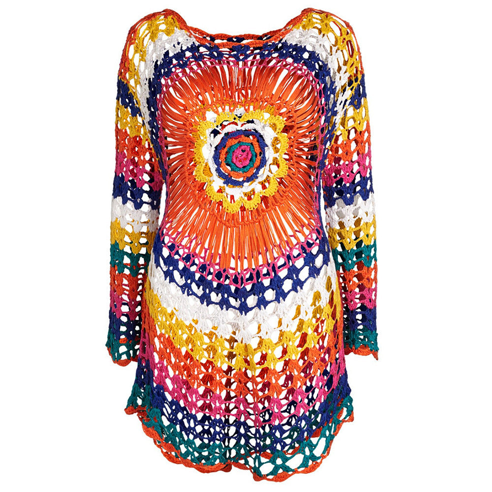 Women’s Crochet Beach Dress with Colorful Mandala Design Ivyshape