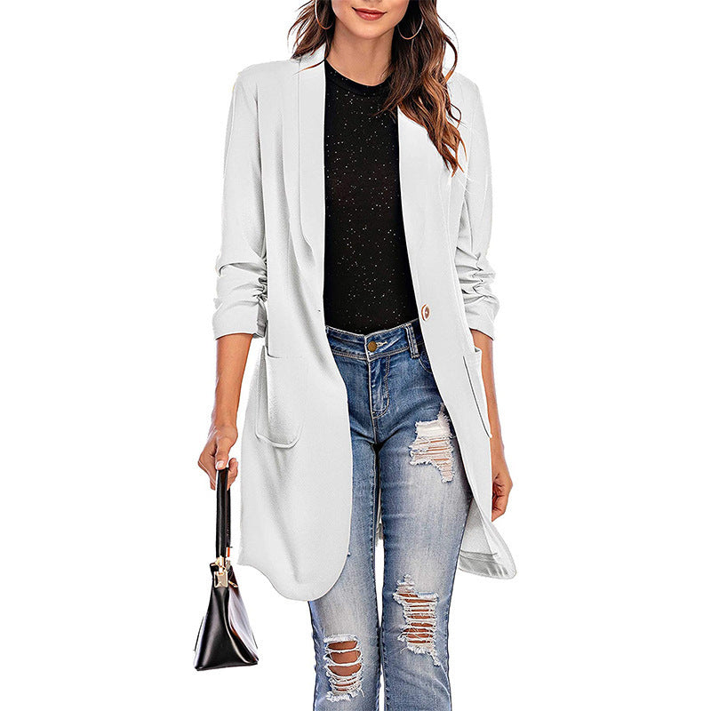 Women's long, elegant blazer with pockets and stylish cut Ivyshape