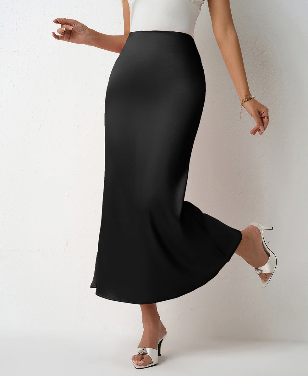 Ladies satin maxi skirt with elegant silhouette and high waistband Ivyshape