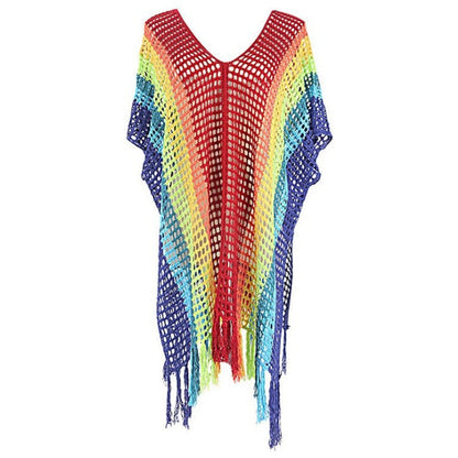 Women Airy Beach Tunic with Colorful Fringes and Mesh Design Ivyshape