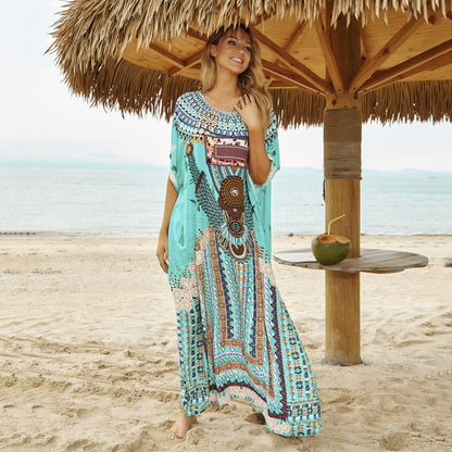 Ladies beach tunic with artistic print and side slits Ivyshape