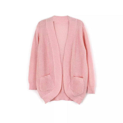 Women casual knit cardigan with practical pockets and open design Ivyshape