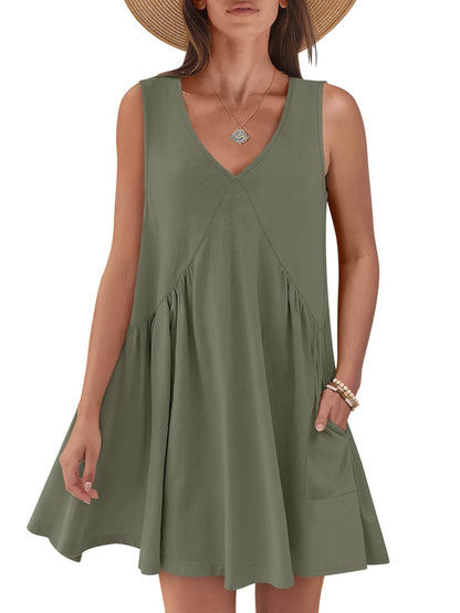 Ladies flared A-line summer dress with pockets Ivyshape