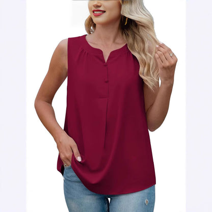 Women button closure sleeveless blouse Ivyshape