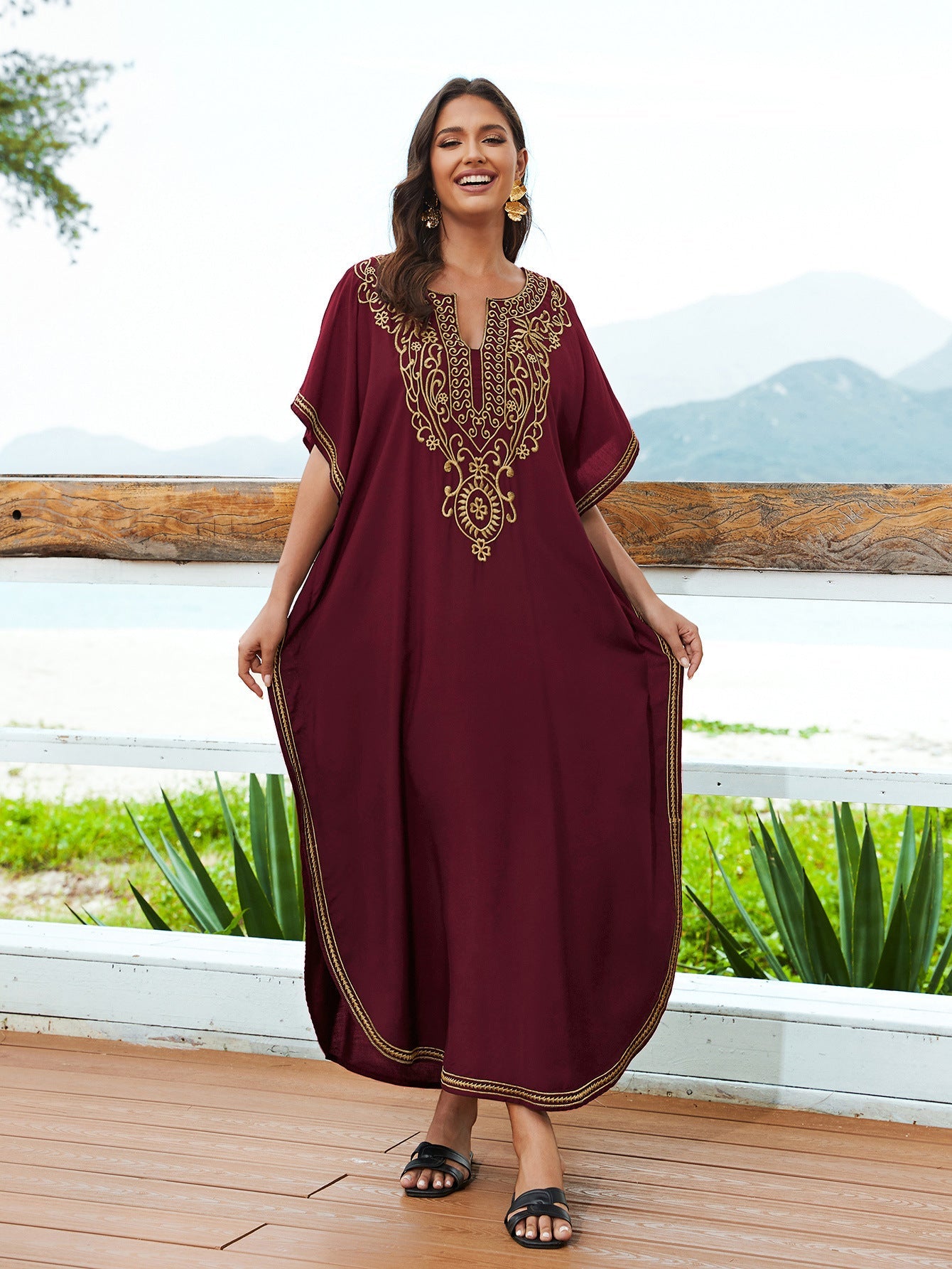 Ladies airy kaftan with intricate embroideries Ivyshape