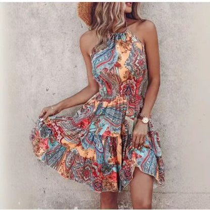 Women's Halter Neck Tiered Mini Dress Ivyshape