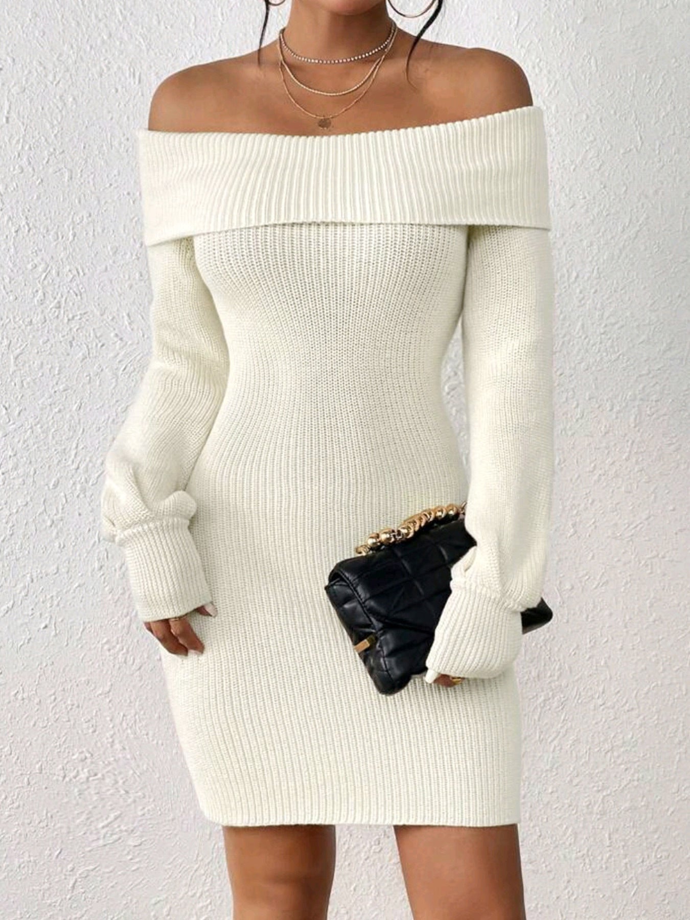 Women's knitted dress with off-shoulder design Ivyshape