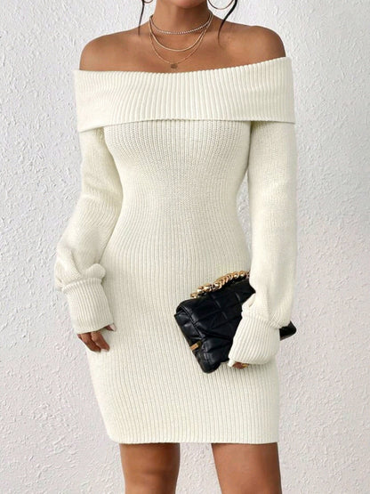 Women's knitted dress with off-shoulder design Ivyshape