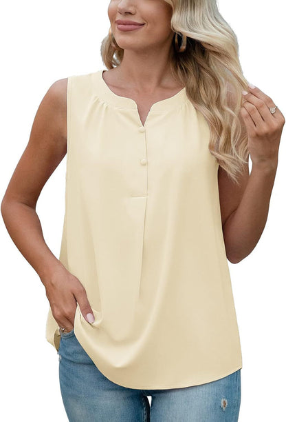 Women button closure sleeveless blouse Ivyshape