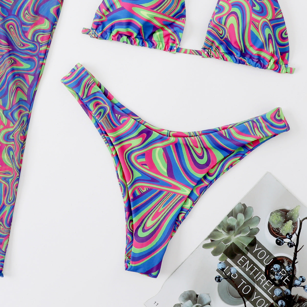Women's Colorful Bikini Set and Wrap Skirt Ivyshape