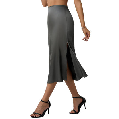 Women's Flowing Midi Skirt with Flared Hem and High Waist Ivyshape