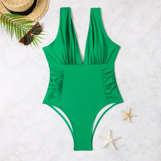 Women's One-Piece Swimsuit with Deep V-Neck and Gathering Ivyshape