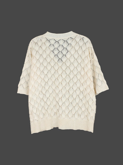 Ladies airy knit cardigan with open front and delicate lace pattern Ivyshape