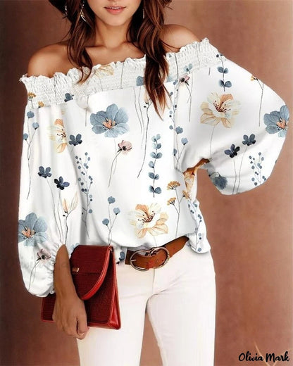 Women Off-Shoulder Floral Print Blouse Ivyshape
