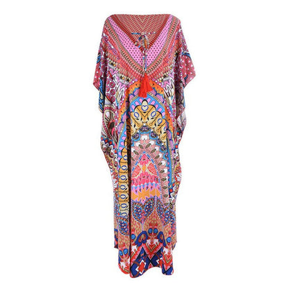 Women’s beach kaftan with colorful mandala design and loose fit Ivyshape