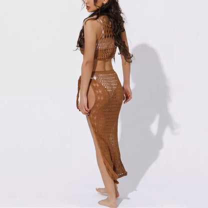 Women's Crocheted Beach Set with High-Rise Skirt and Crop Top Ivyshape
