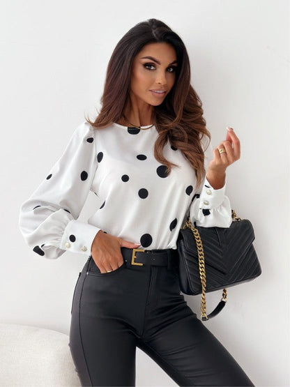 Women's blouse with dots and elegant puff sleeves Ivyshape