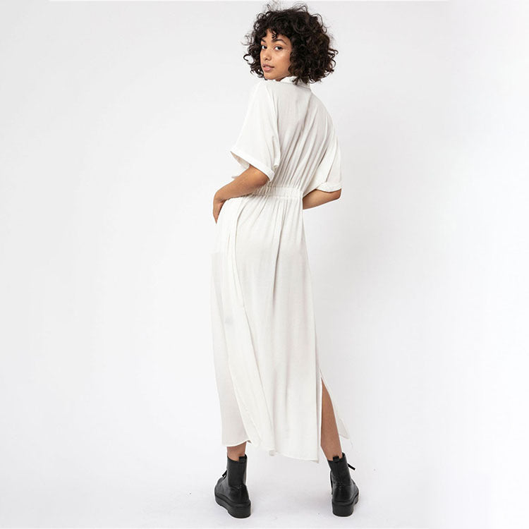 Women's elegant maxi dress with button-down front design and side slit Ivyshape