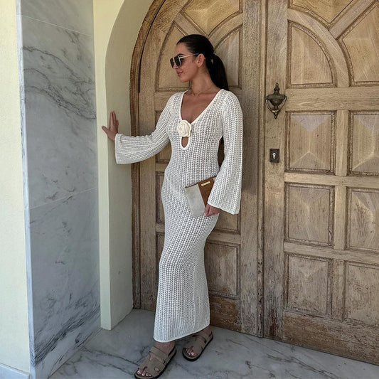 Women's Maxi Dress with Unusual Crochet Pattern Ivyshape