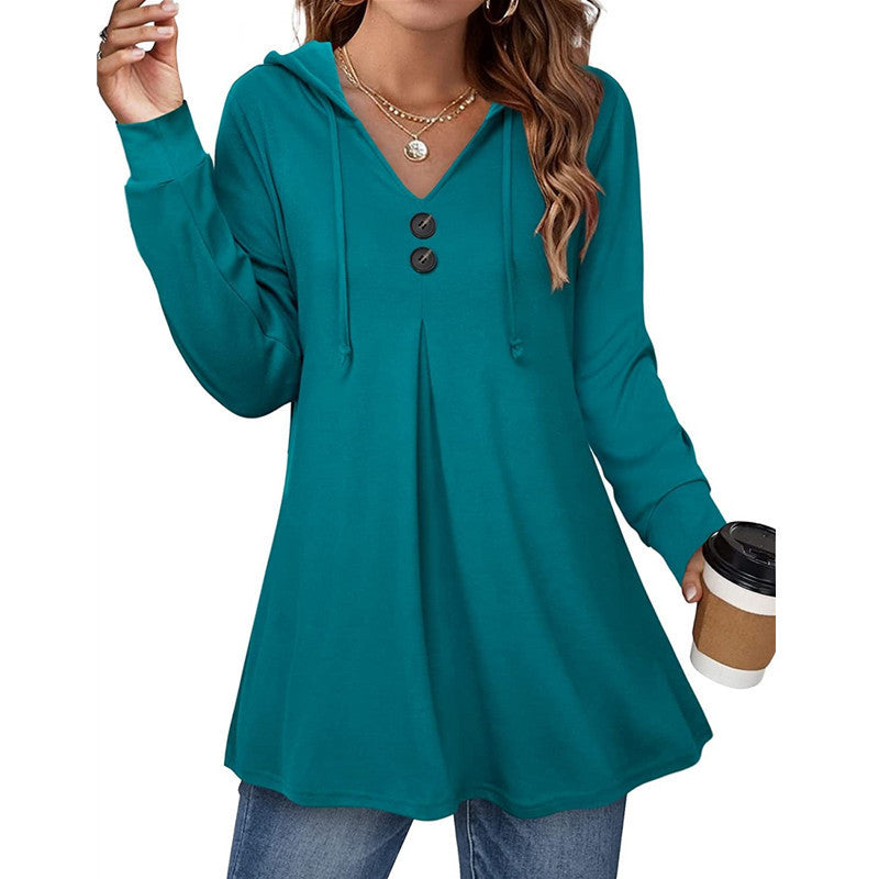 Women's casual hooded blouse with button details Ivyshape