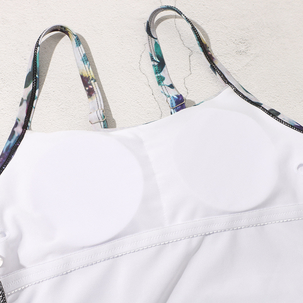 Women's Elegant Tank Swimsuit with Asymmetrical Gathering and Floral Design Ivyshape