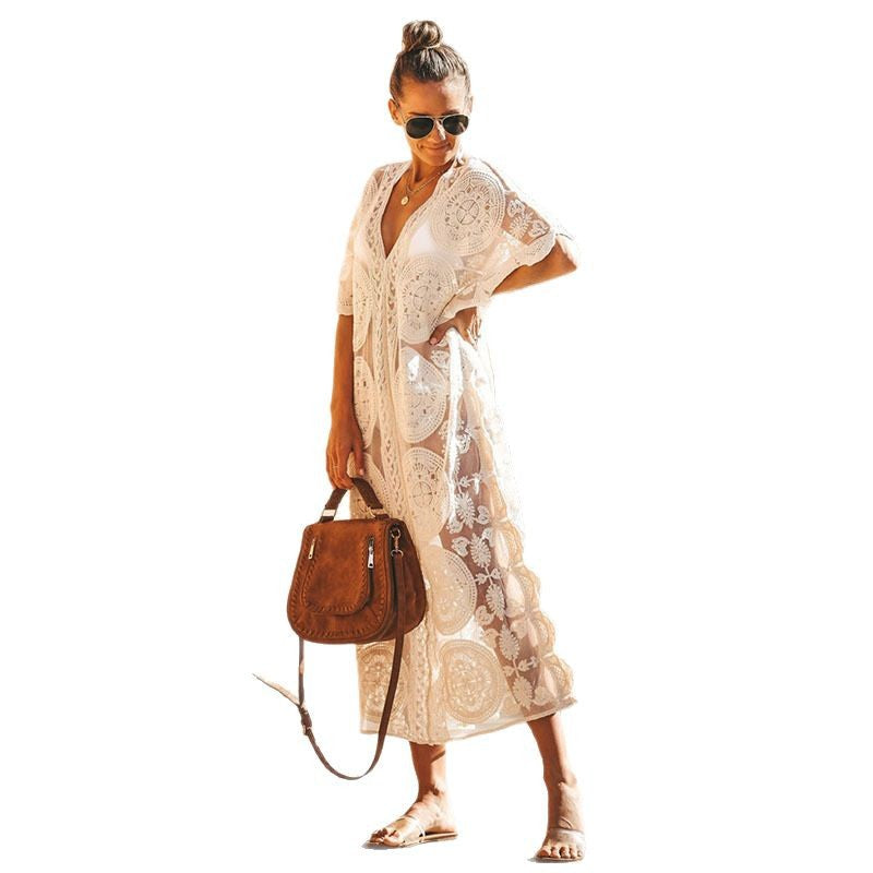 Women’s Crochet Beach Kimono with Elegant Lace Decoration Ivyshape