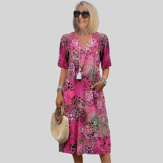 Women's casual dress with V-neck and integrated pockets Ivyshape