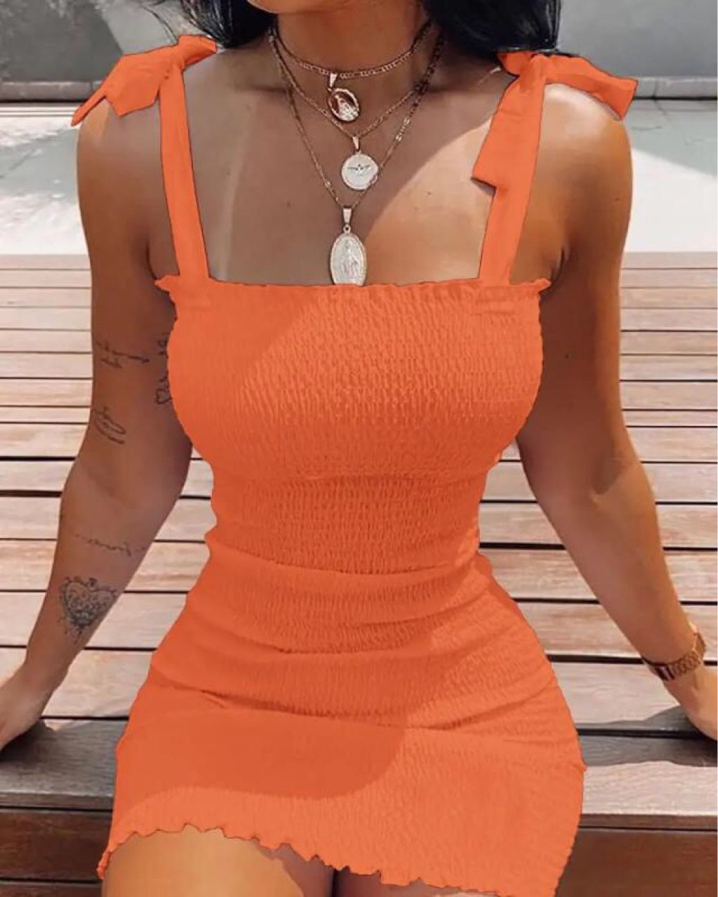Ladies Mini Dress with Ruffle and Adjustable Straps Ivyshape